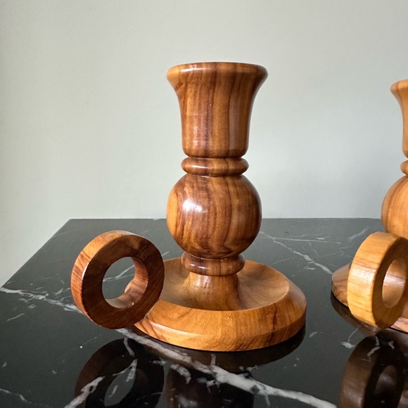 Pair of Wooden Candle Holders Made In Spain - Picture 2 of 11
